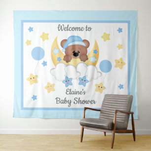 Tenture Teddy Bear Moon Stars Baby Boy Show fond