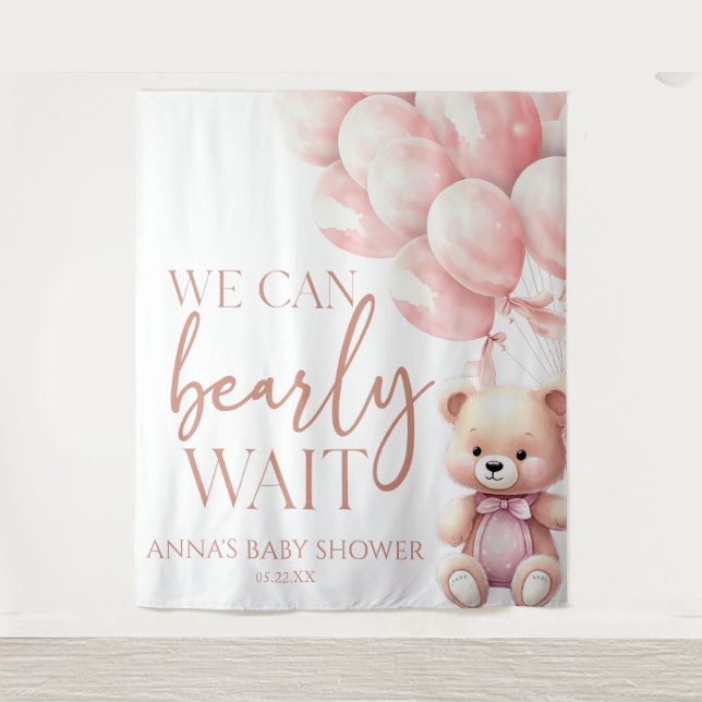 Tenture Teddy Bear Pink Nous Pouvons Bearly Wait Baby show (Devant)