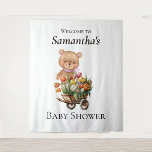 Tenture Teddy Foral Girl Rustic Baby shower fond