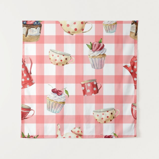 Tenture Teintures d'aquarelle : Cupcakes Motif sans soudur (Devant)