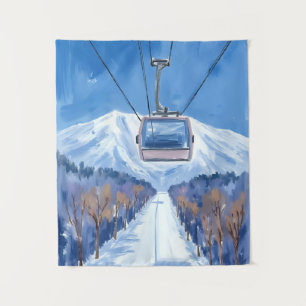 Tenture Télécabine de ski Montagne enneigée Aquarelle