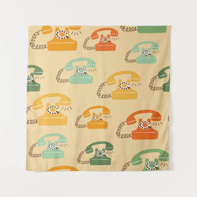 Tenture Téléphones rétro, motif sans couture colorée. (Devant)