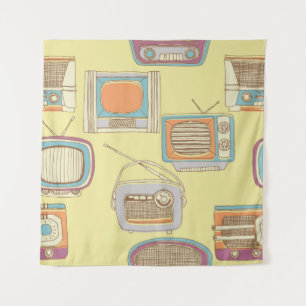 Tenture télévision rétro et radio. motif transparent