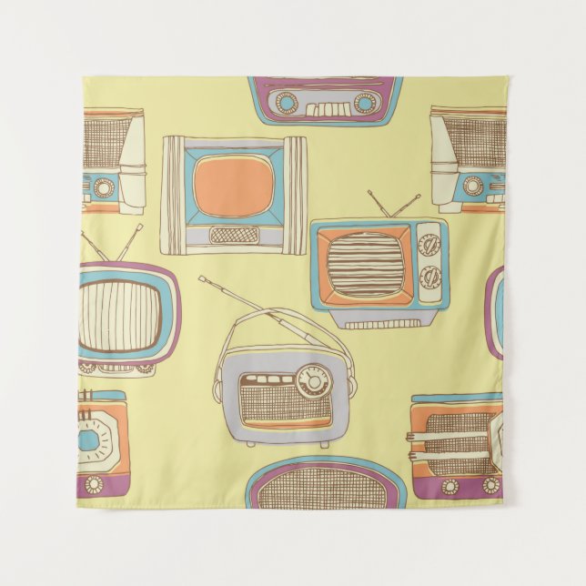 Tenture télévision rétro et radio. motif transparent (Devant)