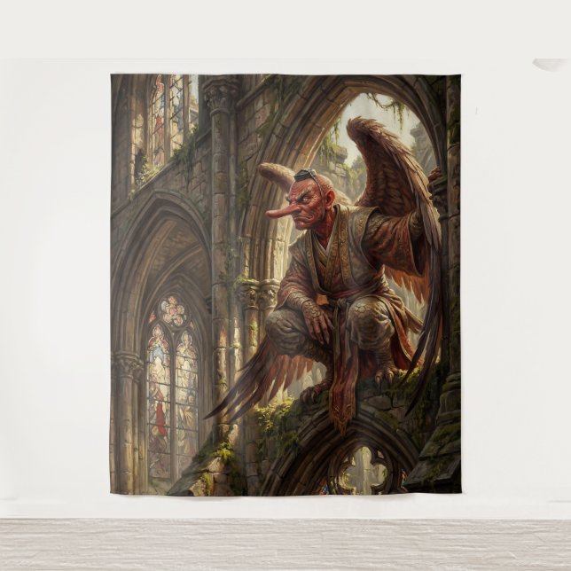 Tenture Tengu perché dans la cathédrale en ruine (Devant)