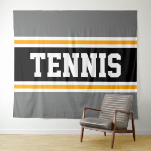 Tenture TENNIS Sporty Grey Black Yellow Racing Stripes