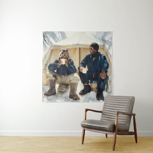 Tenture Tenzing Norgay Edmund Hillary Conquérant Everest  (En situation)
