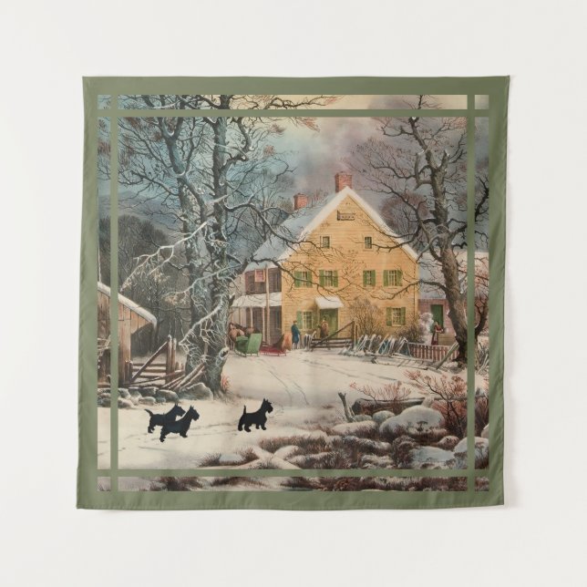 Tenture Tériers Écossais Hiver à l'Ancienne Mode (Devant)