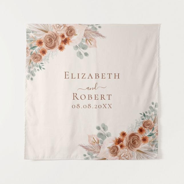 Tenture Terracotta Floral Pampas Mariage en herbe fond (Devant)