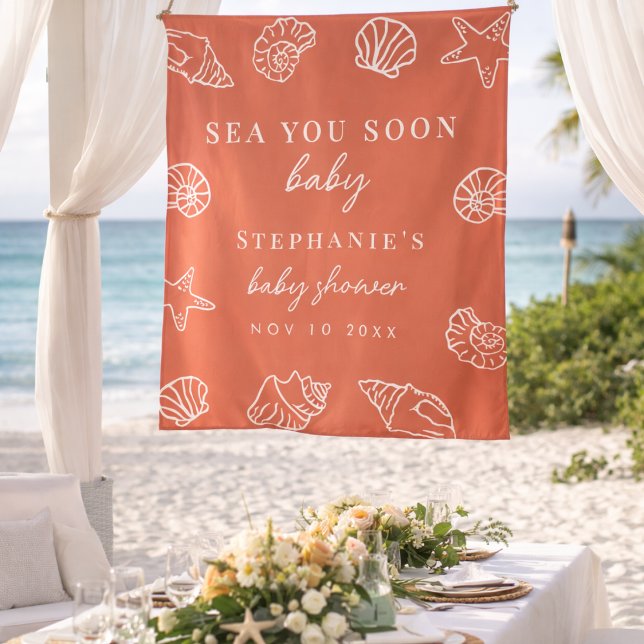 Tenture Terracotta Sea You Soon Beach Baby Shower Backdrop (Créateur téléchargé)