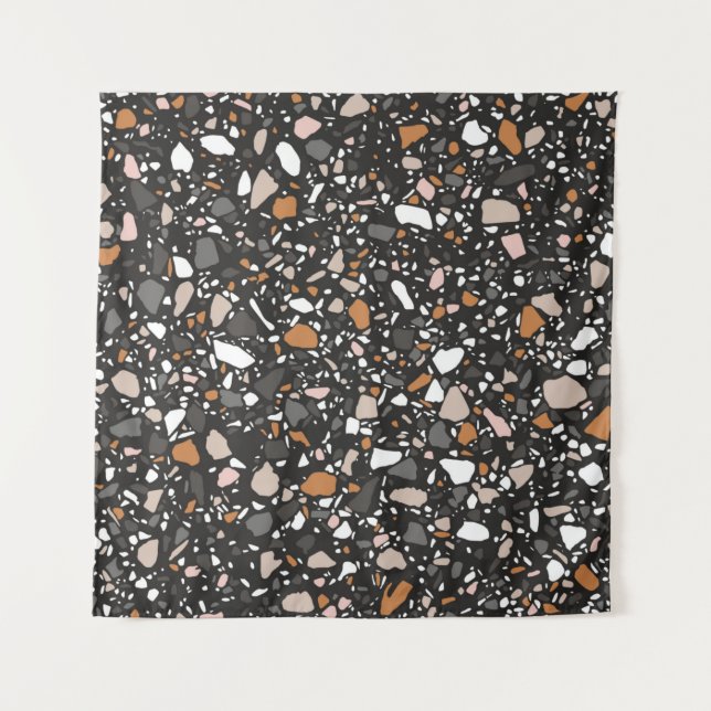 Tenture Terrazzo flooring seamless pattern in dark colors. (Devant)