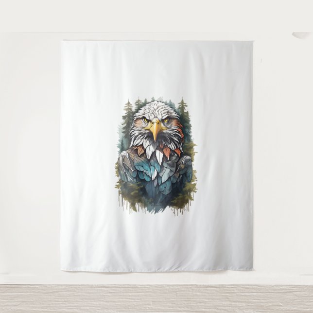Tenture Tête d'aigle en forêt (Devant)