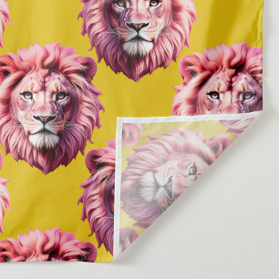 Tenture Tête de lion rose motif animal design jaune