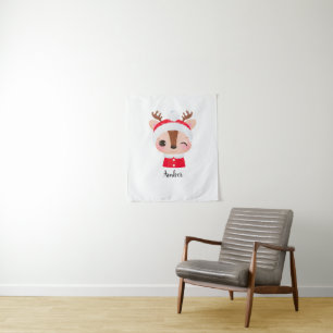 Tenture Tête de renne de Père Noël Noël mignonne