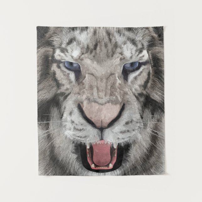Tenture Tête de Tigre Blanc Esthétique Faunique (Devant)