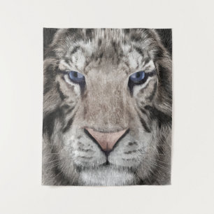 Tenture Tête de Tigre Blanc Esthétique Faunique