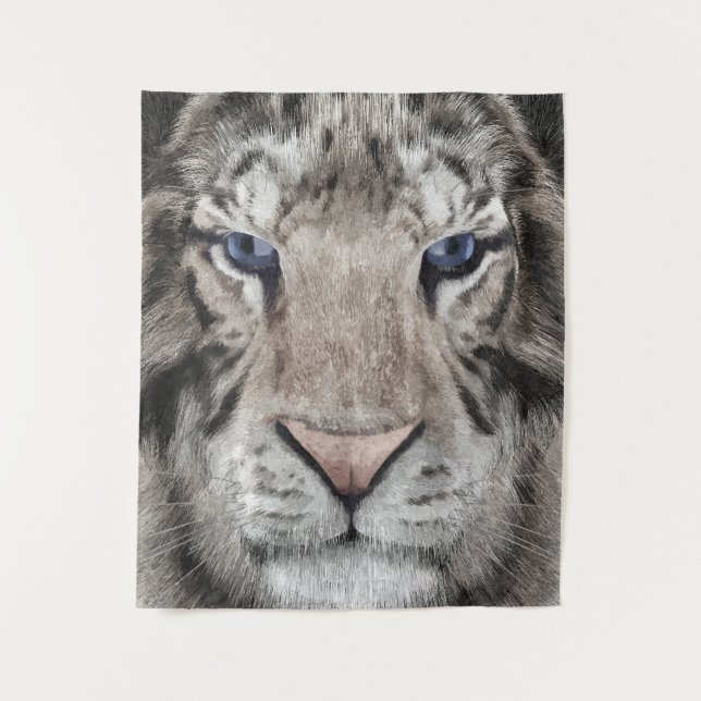 Tenture Tête de Tigre Blanc Esthétique Faunique (Devant)