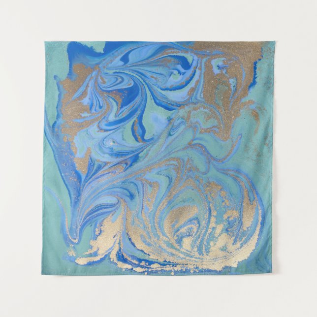 Tenture Texture d'aquarelle liquide en or bleu (Devant)