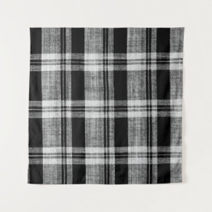 Tenture Texture en tissu blanc et noir à damiers plaid pou