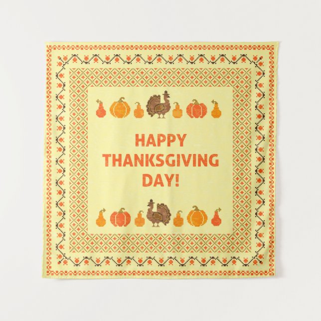 Tenture Thanksgiving : retro brodée carte design. (Devant)
