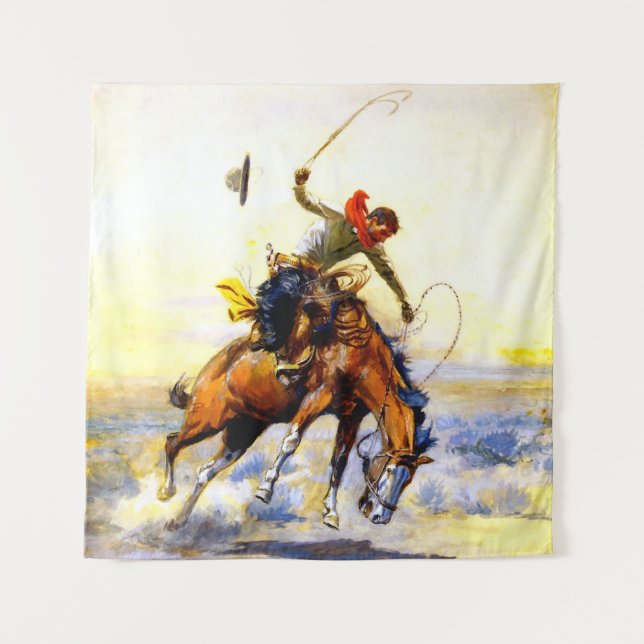 Tenture « The Bucker » Art occidental par Charles M Russel (Devant)