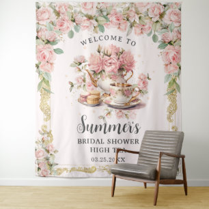 Tenture Thé dansant fleuri rose vintage pour une douche de