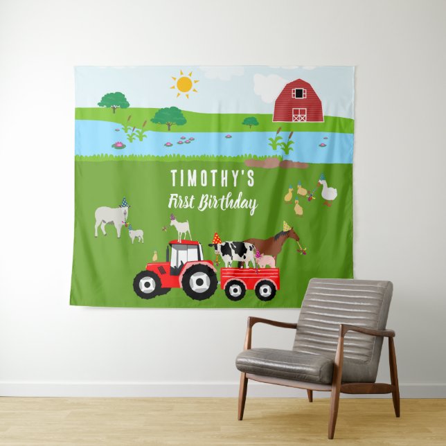 Tenture Thème d'anniversaire Animaux de la Ferme & Tracteu (En situation (horizontale))