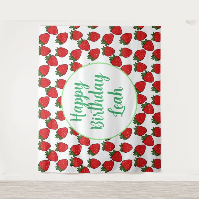 Tenture Thème de fête d'anniversaire fraise    (Devant)
