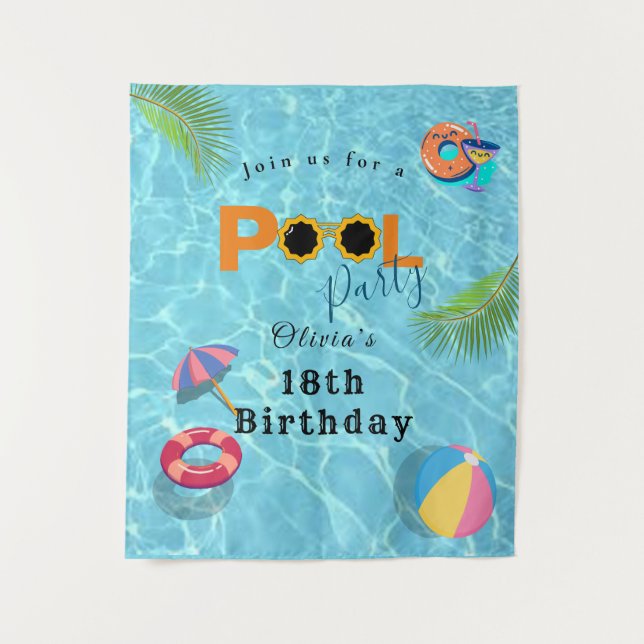 Tenture Thème de fête d'anniversaire Piscine (Devant)