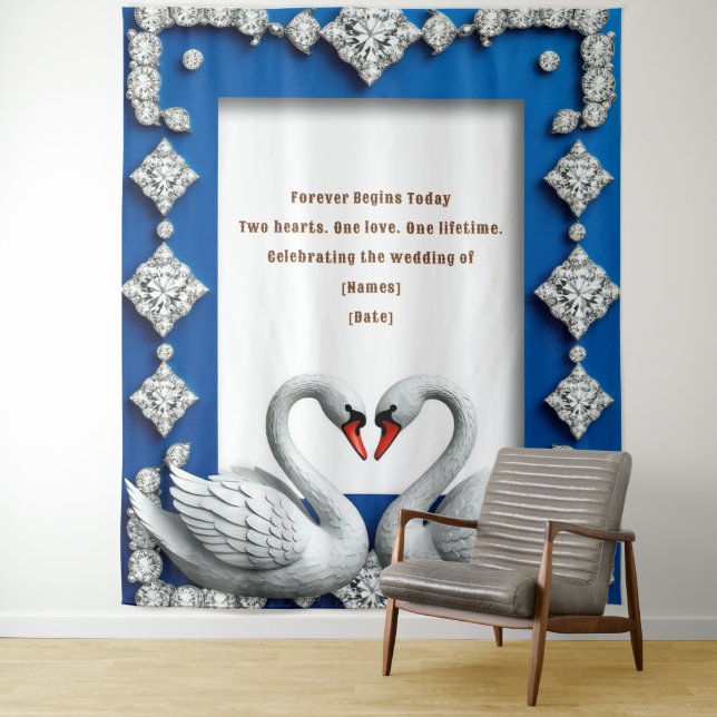 Tenture Thème de mariage Cadre de cœur de cygne bleu (En situation)
