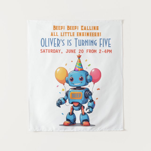 Tenture thème de robot avec ballons aquarelle (Devant)