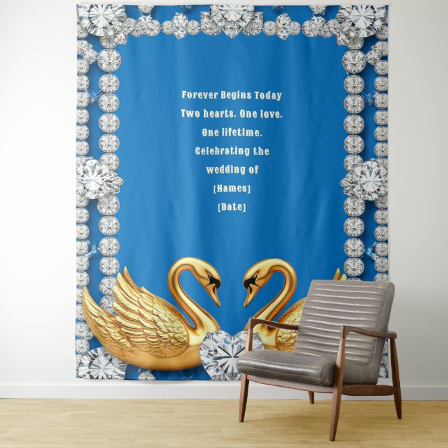 Tenture Thème de toile de fond de mariage Cœur de Cygne Do (En situation)