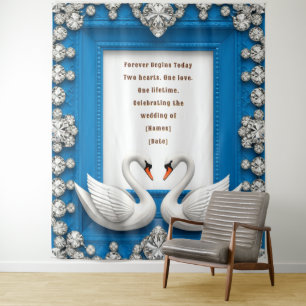 Tenture Thème de toile de fond de mariage Cygne Cœur Bleu