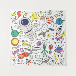 Tenture Thème Espace dans l'illustration style doodé