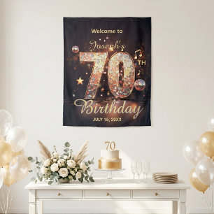 Tenture Thème musical boule disco dorée pour 70e anniversa