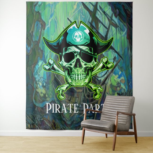Tenture Thème pirate Fête Adulte Toile de fond os croisés (En situation)