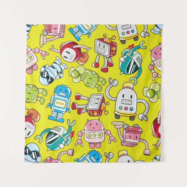 Tenture Thème Robot : Motif coloré sans couture. (Devant)