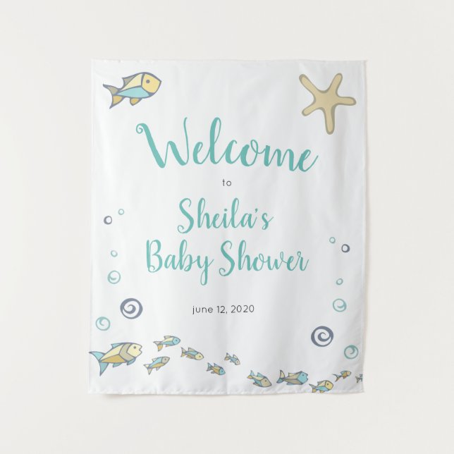 Tenture Thème Sous l'océan Bienvenue à la Baby Shower (Devant)