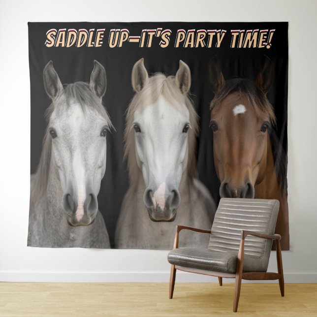 Tenture Three Horses Party Time Photo Backdrop  (En situation (horizontale))