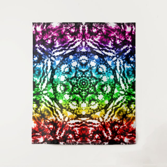 Tenture Tie and Dye Mandala Étoile Rétro Arc-en-ciel (Devant)