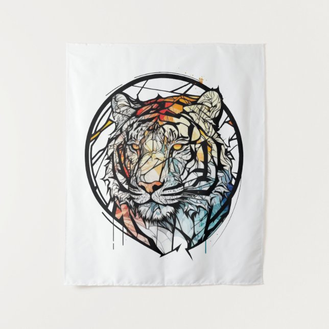 Tenture Tiger Animal Portrait Vitrail Faune Gratuite (Devant)