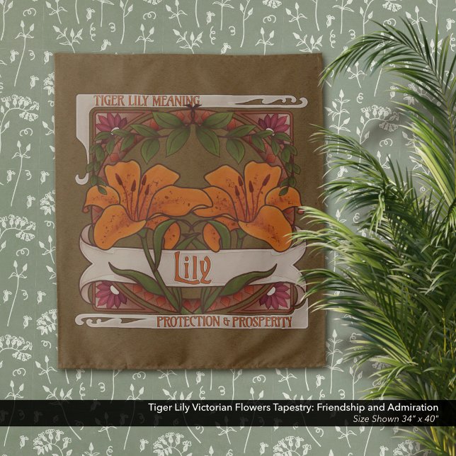 Tenture Tiger Lily Fleurs Vintages Protection Prospérité (Pink Lily Victorian Flowers Tapestry: Protection and Prosperity–Dark Floral Aesthetic)
