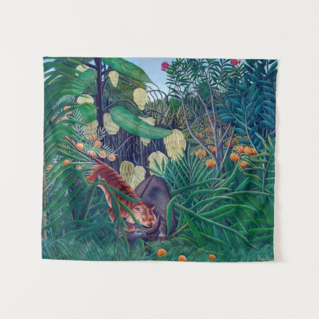 Tenture Tigre attaquer le bison dans la jungle tropicale e (Devant (Horizontal))