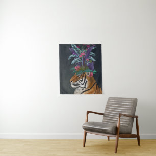 Tenture Tigre avec tête tropicale