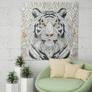 Tenture Tigre blanc - Mosaïque de verre digital Art