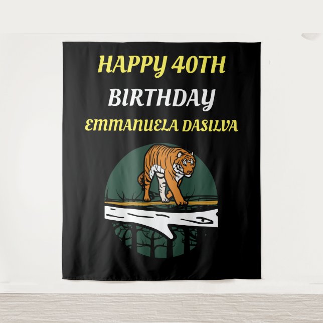 Tenture Tigre De Chat Sauvage Personnalisé Sur Noir (Devant)