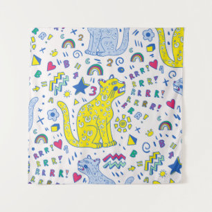 Tenture Tigre infantile et Motif arc-en-ciel
