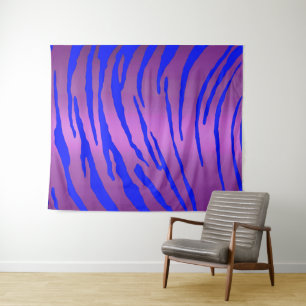Tenture Tigre métallique rayures bleu rose