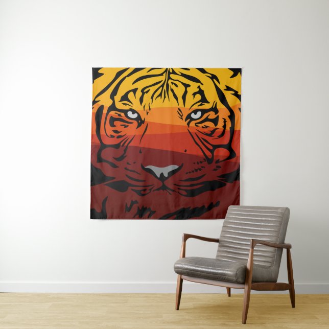 Tenture Tigre motif animal design plat texture colorée (En situation)
