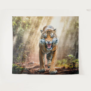 Tenture Tigre rugissant dans une jungle rétroéclairée